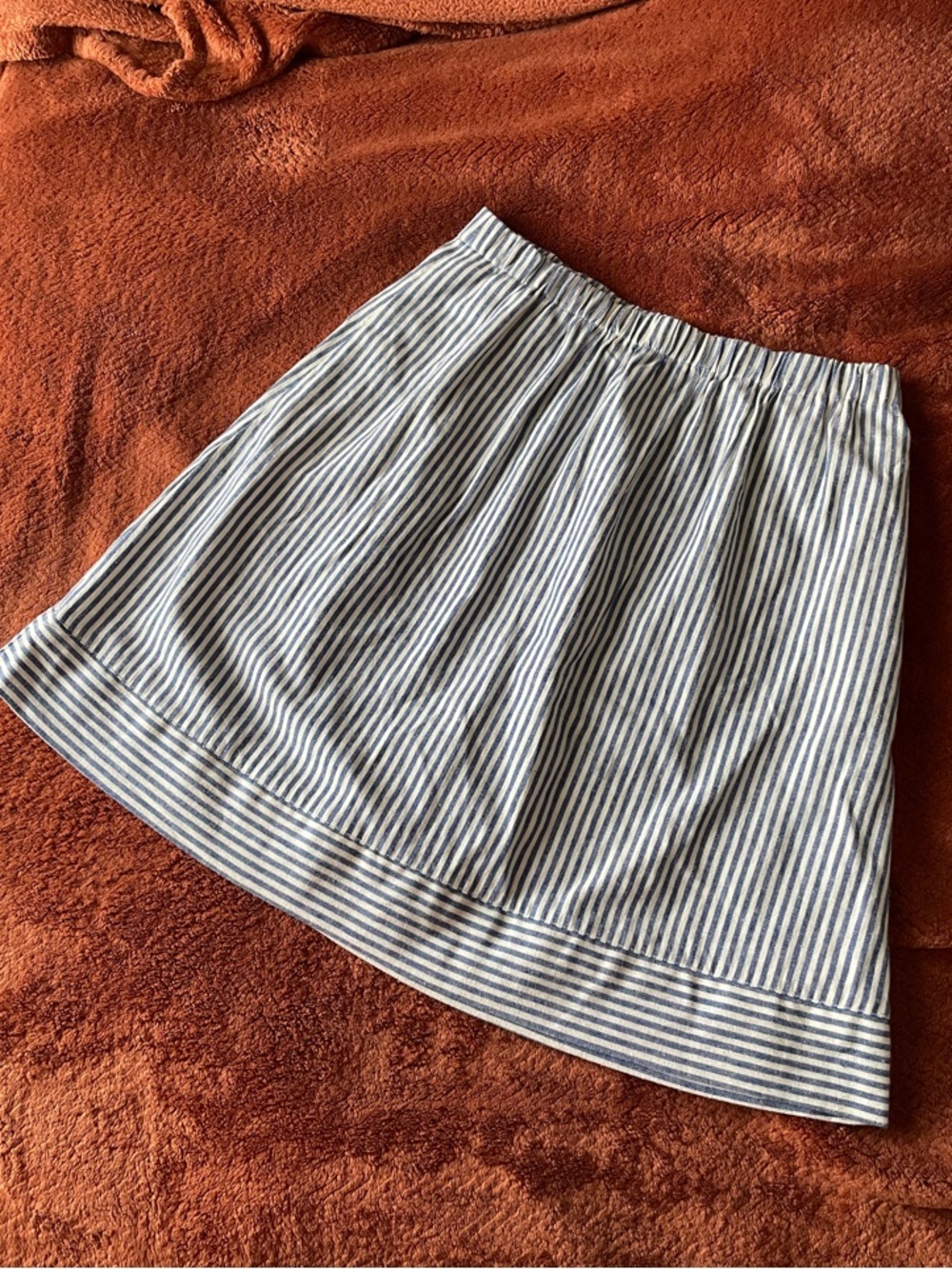 J. Crew Blue and White Striped A-Line Skirt with POCKETS!